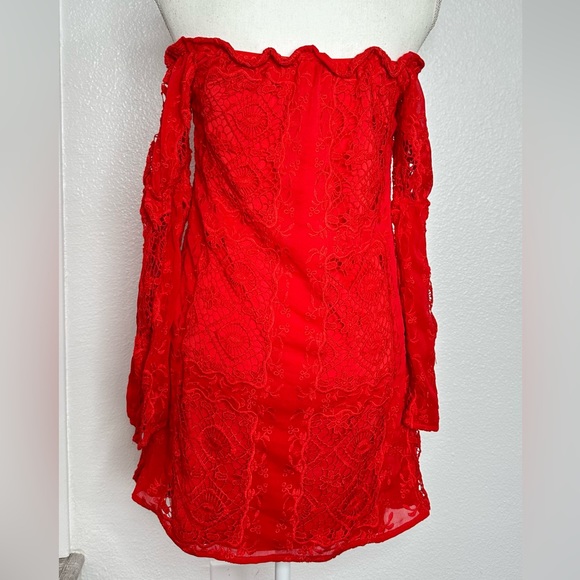 For Love And Lemons Garden Rose Hot Red Dress Small - Picture 9 of 14